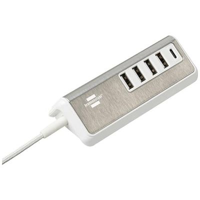 brennenstuhl®estilo ładowarka USB z funkcją szybkiego ładowania / stacja ładująca USB i 1,5m kablem tekstylnym (powierzchnia ze stali, 4x gniazda ładowania USB-A i 1x gniazdo ładowania Power Delivery)