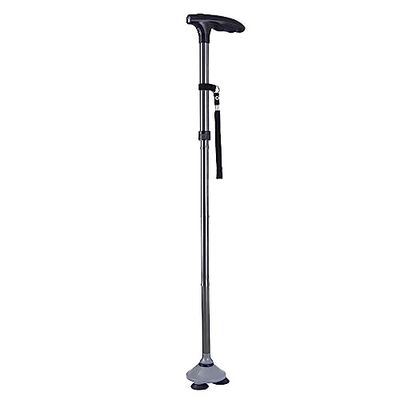 Gima - Canne solide et pliante, équipée de lumière et large base tournante à 3 pieds stables anti-glissement, argent, 43044