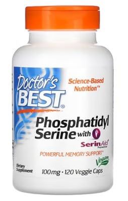Doctor's Best Phosphatidylsérine avec SerinAid, 100mg - 120 Gélules Végétales - Soutien pour la Santé Cérébrale et Cognitive