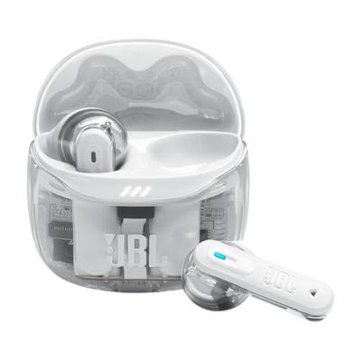 JBL Tune Flex Ghost 2 Bezprzewodowe Słuchawki Douszne Bluetooth z Redukcją Szumów i 48 H Odtwarzania na Baterii, Wodoodporne IP54, z Wielopunktowym złączem i Otwartą Konstrukcją, White Ghost