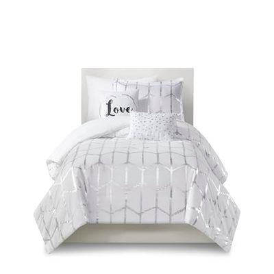 Intelligent Design Moderno y Moderno Juego de Ropa de Cama Casual para Todas Las Estaciones con Funda a Juego, poliéster, Microfibra, Blanco/Plateado, Individual XL