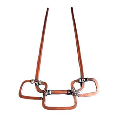 FineMetalDust Handmade - Forcine geometriche per capelli lunghi in rame - Accessori per capelli da donna - Forcina rustica per lo chignon