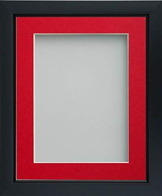 Frame Company Ainsworth Range Black A4 Picture Photo Frame with Red Mount for Image 10x6 inch * Choice of Sizes* Fitted with Real Glass