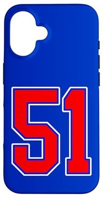 Numero 51 stile sportivo universitario in rosso blu bianco Custodia per iPhone 16