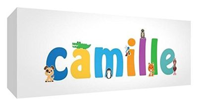 Little Helper Canvas Box Galerie verpakt met gekleurd front paneel illustratieve stijl met de naam de jeune jongens Camille 30 x 84 x 3 cm groot
