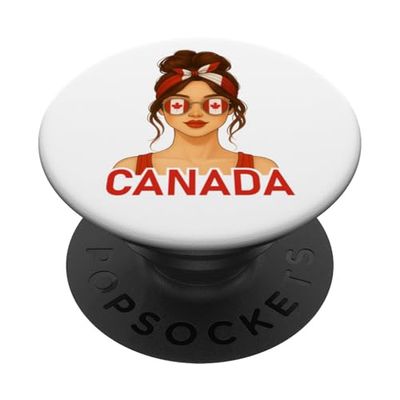 Brunette Canadian Girl Canada Flag Canadian Girlfriend Wife PopSockets PopGrip Adhesivo