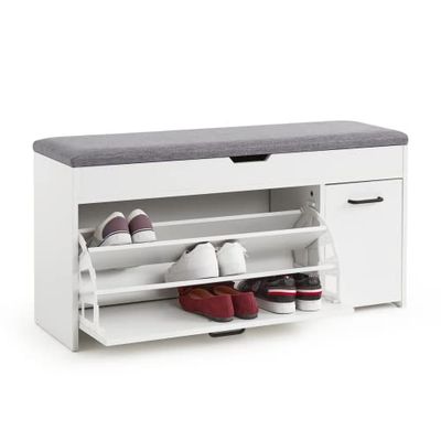 Meerveil Banco de Zapatos, Madera de ingeniería, White, W100 x H52 x D30 cm