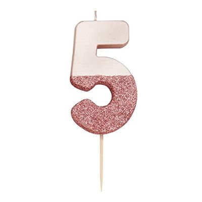 Roze Goud Glitter Nummer 5 kaars | Premium kwaliteit taarttopper decoratie | Voor kinderen, volwassenen, 50e verjaardag, verjaardag, mijlpaal