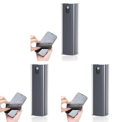 Alyvisun 3 in 1 Cleaner Tool with Microfiber Cloth Kit, Portable Refillable Laptop Cleaning Spray Bottle for Phone/TV/Monitor/Computer/Car Screen (Liquid Not Included), microfibre, Dark Gray