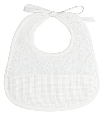 FILET - Embroidery bib made of white cotton terry cloth with Sangallo lace details, plain white, pocket from Aida, ideal for babies, made in Italy, colour: white