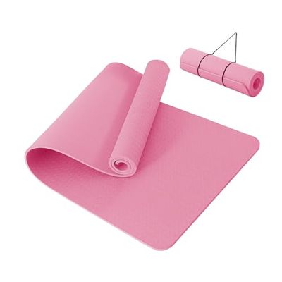 Good Nite Yogamat Dikke 10 mm oefenmatten TPE yogamatten voor dames en heren antislip gymnastiekmatten voor thuis fitness workout mat pilates 183 x 61 x 1 cm (roze)