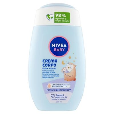 NIVEA BABY Söt Babykroppskräm 200 ml, baby- och babykroppskräm för näring och skyddad hud med mandelmjölk och vitaminer, doftformel för sömn