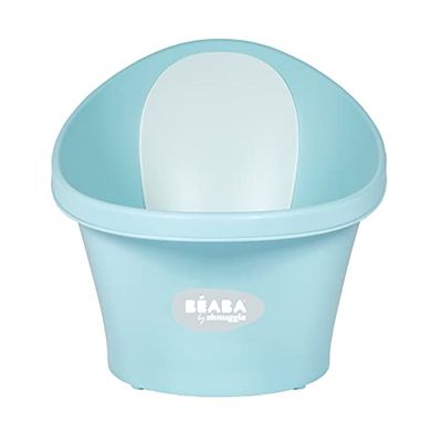 BÉABA by Shnuggle, Baignoire bébé, ergonomique, compacte, dos en mousse, remplissage rapide, pieds antidérapants, bleu