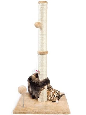 ANWA Postes rascadores para Gatos de Interior, Poste rascador 3 en 1 con Juguetes de Peluche, Poste de sisal Gatos de Todas Las Edades con Base Estable Reforzada, Color Gris