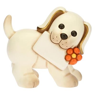 THUN - Hond met gepersonaliseerd bord - woonkamer, symbolen, dieren en minianiers - handbeschilderd keramiek - 17,9 x 12,6 x 10 cm h