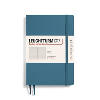 LEUCHTTURM1917 363400 Libreta de notas Medium (A5) tapas blandas, 123 páginas numeradas, líneas, Stone Blue