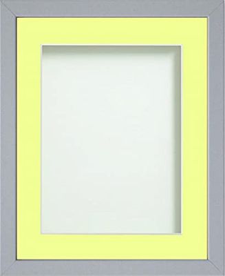 Frame Company Jellybean Range Grey Wooden 6x4 inch Picture Photo Frame with Lemon Bon Bon Mount for Image 5x3 inch * Choice of Colours & Sizes* Fitted with Perspex