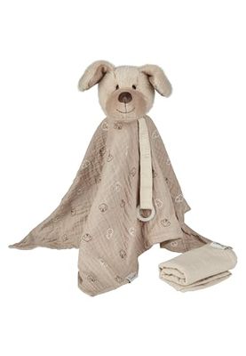 Sterntaler Cuddly Blanket Träumli Dog Lucky - Baby Cuddly Blanket with Dummy Strap - Baby and Children Cuddly Blanket with Rattle for Cuddling and Gripping, Made of Muslin, Sand