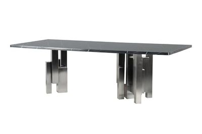 Adda Home Mesa de Comedor, Marmol Artificial/Acero Inoxidable, Plomo/Negro, 250X110X78 CM