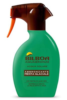 Bilboa, Spray Acqua Solare Aquabronze, Spray Abbronzante Menta Glaciale con Mentolo e Aloe Vera - Rinfresca e Idrata la Pelle - Ideale per Pelli Scure e Abbronzate - 250 ml