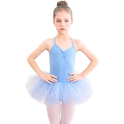 Bezioner Kinderballetkleding Tutu Balletjurk Meisjes Katoenen Balletpakje Balletpak Dans Body Dansjurk met Rok Blauw 110