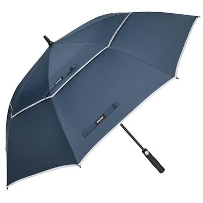 G4Free 47/54/58/162/168 inch automatische open golfparaplu, extra grote oversized, dubbele luifel, geventileerd, winddicht, waterdichte stokparaplu's met reflecterend stripontwerp (blauw02, 54 inch)