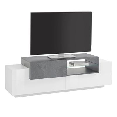 WHOUS - Mobile Porta Tv Da Terra CORONA 160 - Mobile Tv Bianco/Ardesia in Melaminico - Supporto Tv da Pavimento con Piano TV in Rilievo, 3 Ante e Vano a Giorno - Mobile Soggiorno Moderno Made in Italy