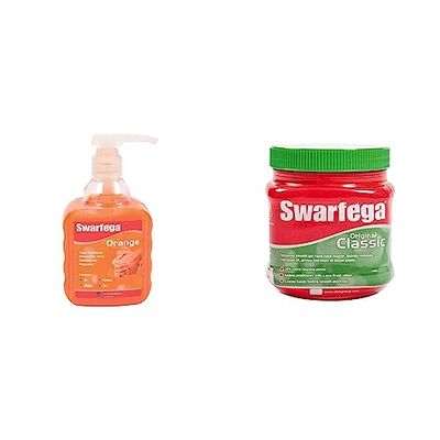 Swarfega Orange Hand Wash, Solvent-Free Heavy Duty Hand Cleaner with Natural Scrub and Moisturisers, Gentle on Skin 450ml Pump & SWA304A Original Classic Hand Gel, 500ml Tub