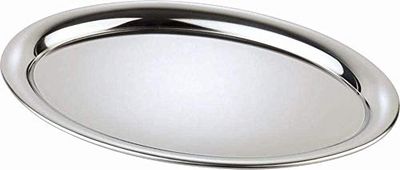 APS Plateau de Service Kaffeehaus, Plateau Classique de café viennois, Plateau en Acier Inoxydable, très Poli, Ovale, Bord roulé, 26,5 x 19 cm, 1 cm de Hauteur.