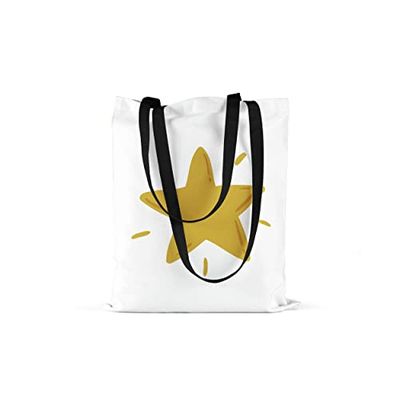 Bonamaison Printed Tote Bag, Reusable Grocery Bag, Shopping Bag, Machine Washable, Foldable, Canvas Cloth Bag with Black Handles, Size: 48x55 Cm