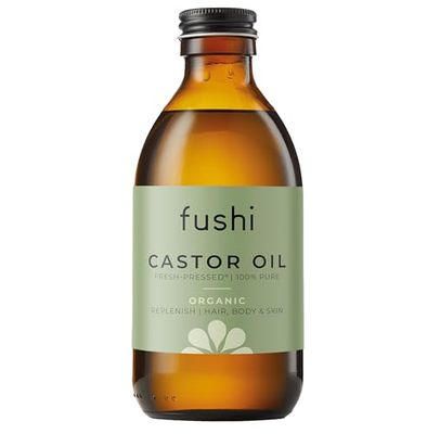 Fushi Huile de ricin biologique, 250 ml, 100 % pure, pressée à froid et fraîchement pressée pour la peau sèche et la pousse des cheveux, des cils et des sourcils, sans hexane, naturelle, de qualité alimentaire, d'origine durable (l'emballage peut varier)