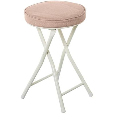 DRW Taburete Plegable de Metal y Tela en Blanco y Beige 30x30x49 cm