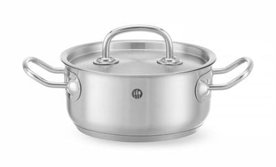 HENDI Marmite, basse, couvercle avec trous de vapeur, pot de cuisson, casserole, braisière, faitout, convient à toutes les sources de chaleur, lavable au lave-vaisselle, 1.5L, ø160x(H)75mm, inox