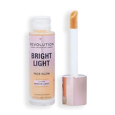 Makeup Revolution Bright Light Face Glow, Brightening Skin Tint, Radiant Finish, Lusture Medium