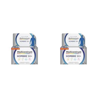 Multicentrum Hombre 50+ Complemento Alimenticio Multivitaminas Para Hombres 50+, Alto Contenido en Vitamina D, Sin Glúten, 30 Comprimidos (Paquete de 2)