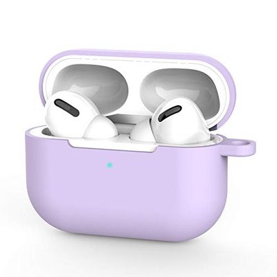 Coque de Protection en Silicone pour AirPods Pro [LED Avant] [Charge sans Fil] (Oreilles sans Mousqueton, Violet)
