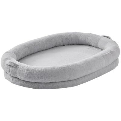 VEVOR Lit de Chien pour Humains et Animaux de Compagnie, 1825x1220x254 mm, Grand Panier pour Chien de Taille Humaine, Housse Fausse Fourrure Lapin, Mousse à Alvéole, Poche de Rangement, Gris Clair