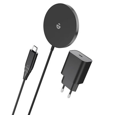 Chargeur Induction Rapide Compatible MagSafe avec Prise Adaptateur Secteur 20W Type USB-C,Magnétique sans Fil Charger pour iPhone 12/13/14/15 Series et AirPods(Noir)