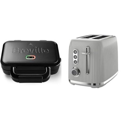 Breville Ultimate Deep Fill Toastie Maker | 2 Slice Sandwich Toaster & Bold Ice Grey 2-Slice Toaster with High-Lift & Wide Slots | Grey & Silver Chrome [VTR002]