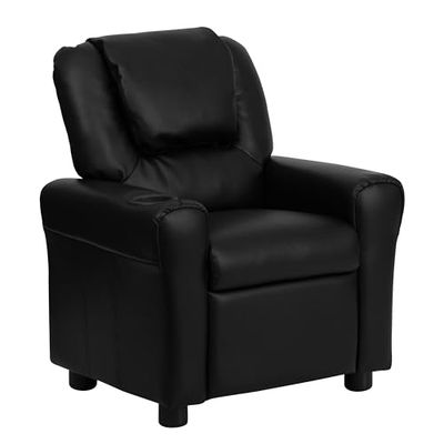 Flash Meuble Contemporain Beige en Vinyle Enfants inclinable avec Porte-gobelet et appuie-tête