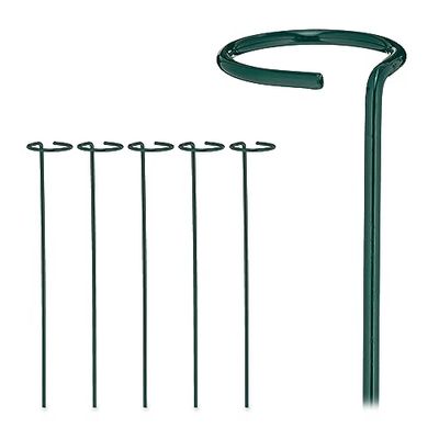 Relaxdays Växtstavar metall, set om 6, rankstavar med ring, metallstavar trädgård, växtstöd stavar, 40 cm långa, mörkgrön, stål