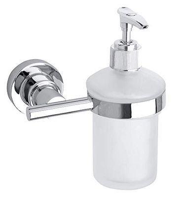 tesa LUUP Dispensador de sabão para parede, montagem sem furos, alta força de fixação com tecnologia Power. Kit - Capacidade 175 ml, cristal acetinado - cromado