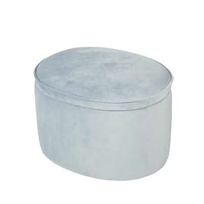 roba Barnpall Lil Sofa med förvaring - Oval pall i blått sammetstyg - Stoppmöbler Pouf för barnrum - Sits höjd 27 cm