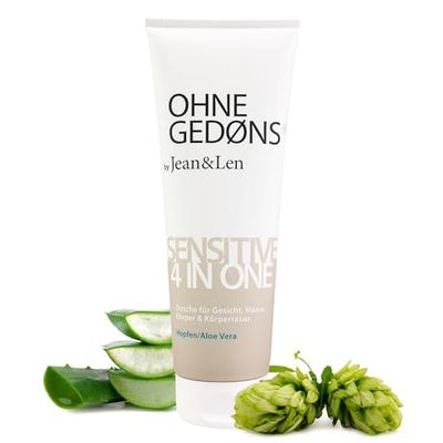 Jean & Len Sensitive Gel Doccia 4 In 1 A Base Di Luppolo E Aloe Vera, Per Viso, Capelli, Corpo E Rasatura, Ingredienti Delicati Per La Pelle E Capelli, Senza Parabeni E Siliconi, Vegano, 250 ml