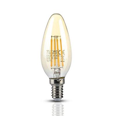 V-TAC SKU.7113 Ampoule LED Filament Bougie 4W E14 VT-1955, Plastique,et Autre materiaux, 4 W, Blanc