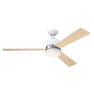 Westinghouse Lighting 73038 Tristan, moderno ventilatore da soffitto con luce e telecomando, 132 cm, finitura bianca con accenti in nichel spazzolato, vetro smerigliato opale