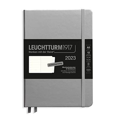LEUCHTTURM1917 365677 Agenda semanal y cuaderno 2023, 12 meses, plateado, tamaño mediano (A5)