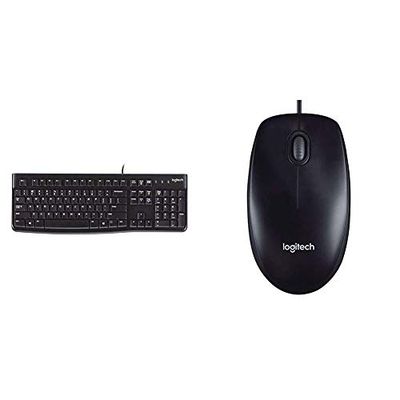 Logitech K120 Tastiera Cablata Business per Windows/Linux, USB & M90 Mouse USB Cablato, 1000 DPI, Mouse Ambidestro, Compatibile con PC/Mac/Laptop, Nero