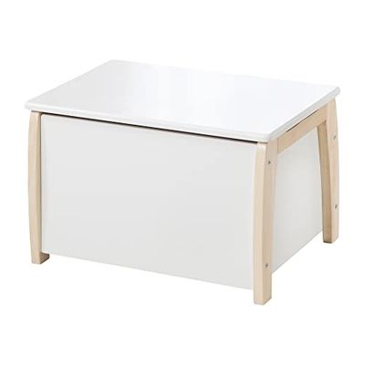 roba Coffre à Jouets pour Enfant - Banc en Bois Massif + Amortisseur - pour Filles et Garçons - Bicolore - Naturel / Blanc
