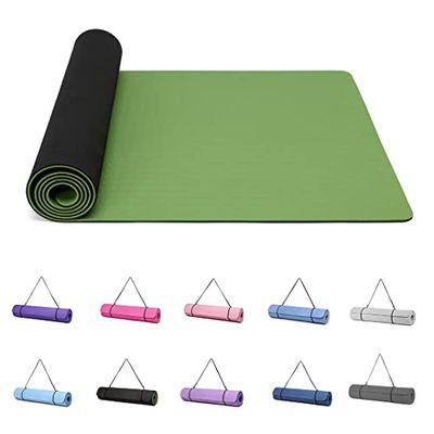 Good Nite Yogamat Oefenmatten Workout Pilates Fitness Mat voor Vrouwen Mannen Antislip Dikke 6mm Hoge Dichtheid Gymnastiekmatten met Draagriem Tpe 183 x 61 x 0,6 cm (Groen/Zwart)